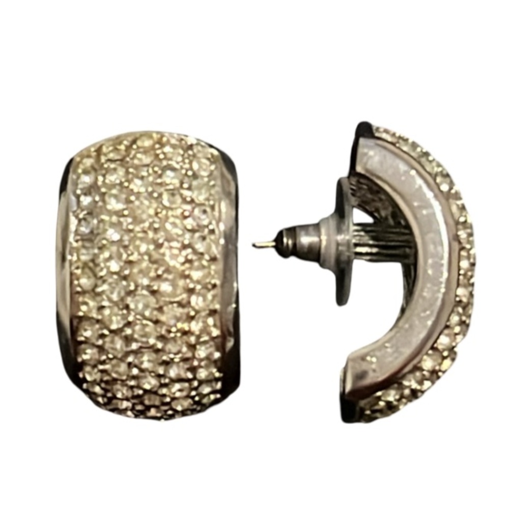 DIOR Silver Paved Swarovski Crystal Demi Half Hoop Earrings